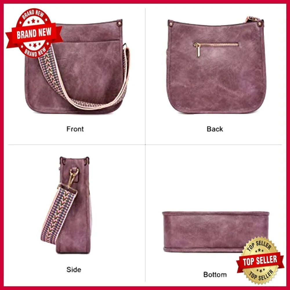 Vegan Leather Hobo Crossbody Bag with Adjustable Guitar Strap